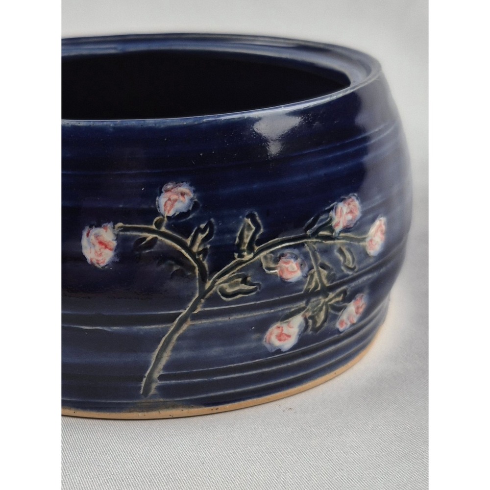 Signed Studio Art Pottery Covered Candy Dish Bathroom Vanity Jar Blue with‎ Lid